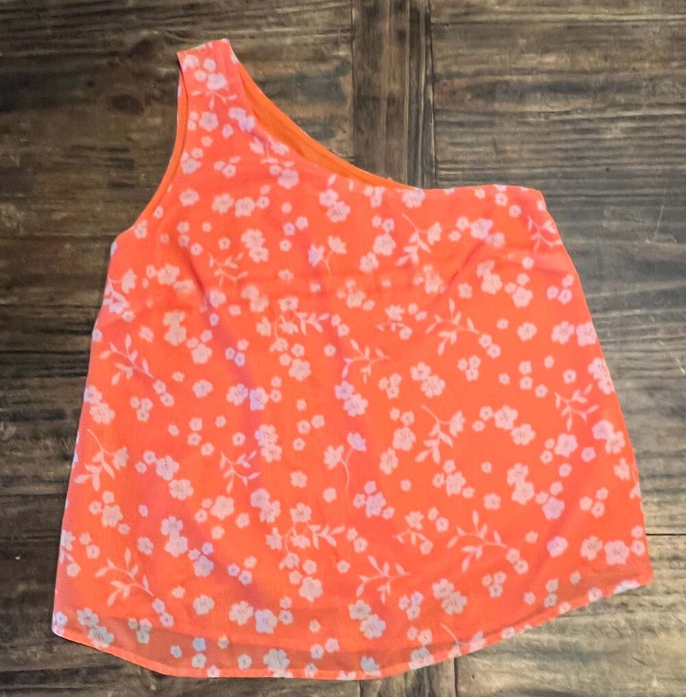 Melloday Orange Floral One Shoulder Blouse Size M - Picture 2 of 6